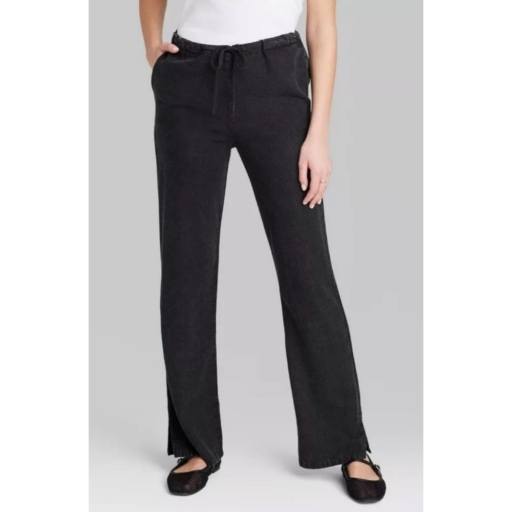 NEW Wild Fable Midrise Relaxed Wide Leg Black Linen Blend Pants